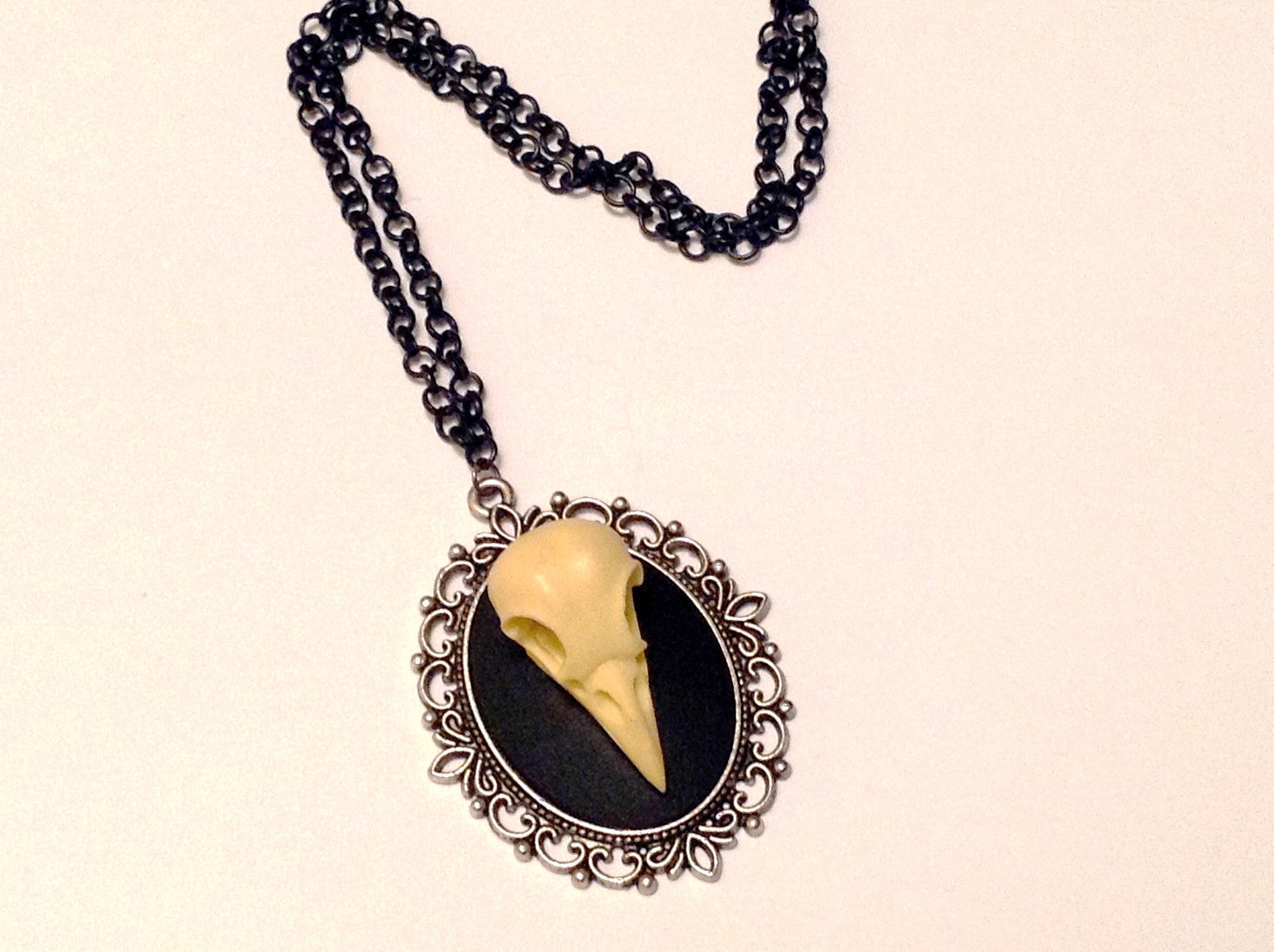 Crow Skull Cameo Necklace